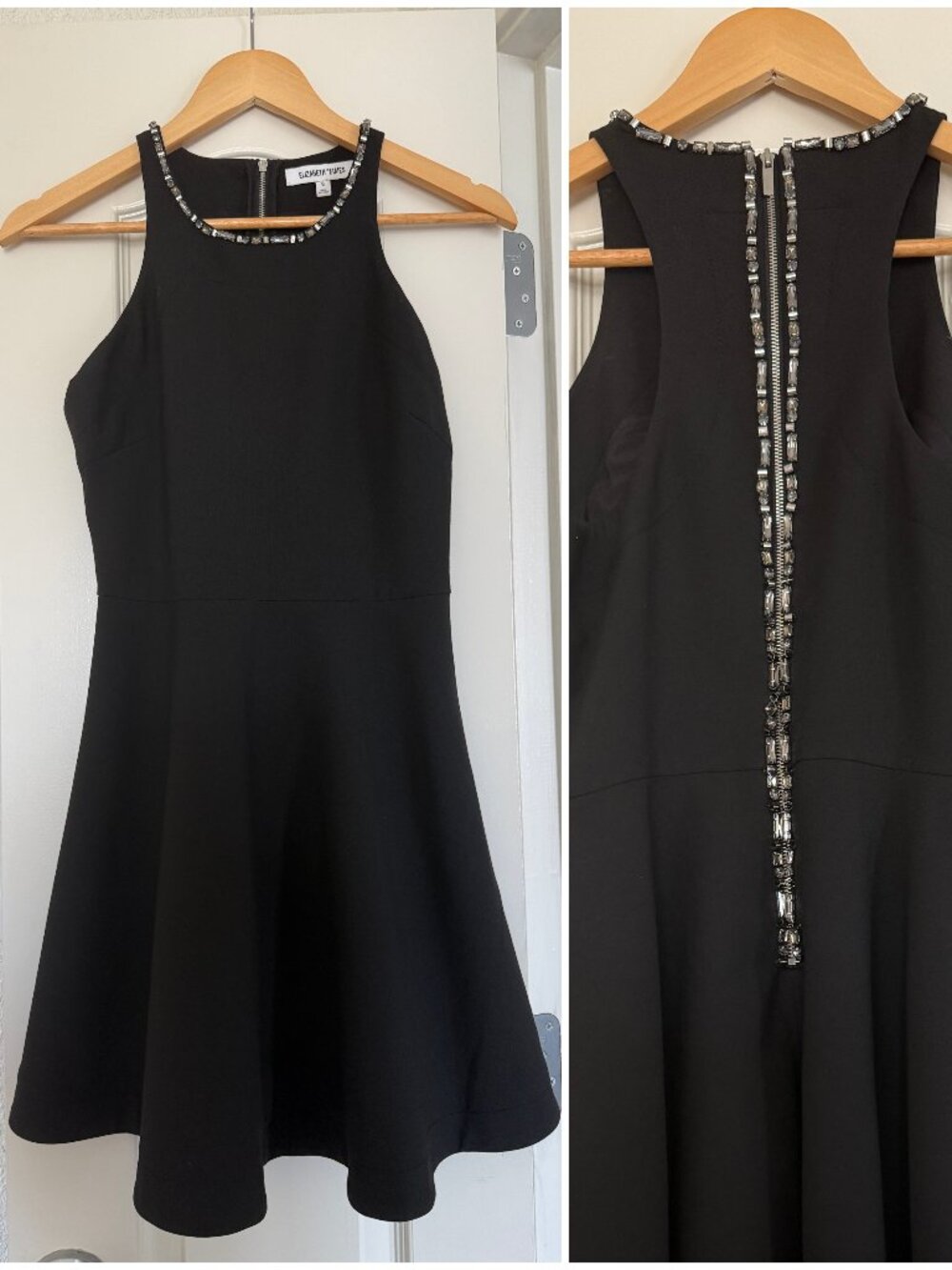 Elizabeth And James Black Rhinestone Fit Flare Cocktail LBD Dress 6 Small